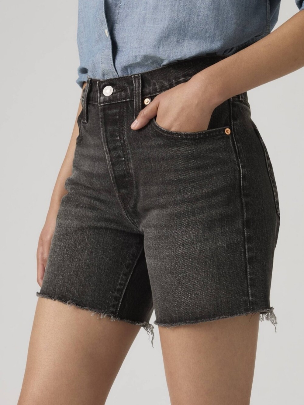 NWOT LEVI'S 501 black wash regular/high waist mid thighs denim bermuda shorts